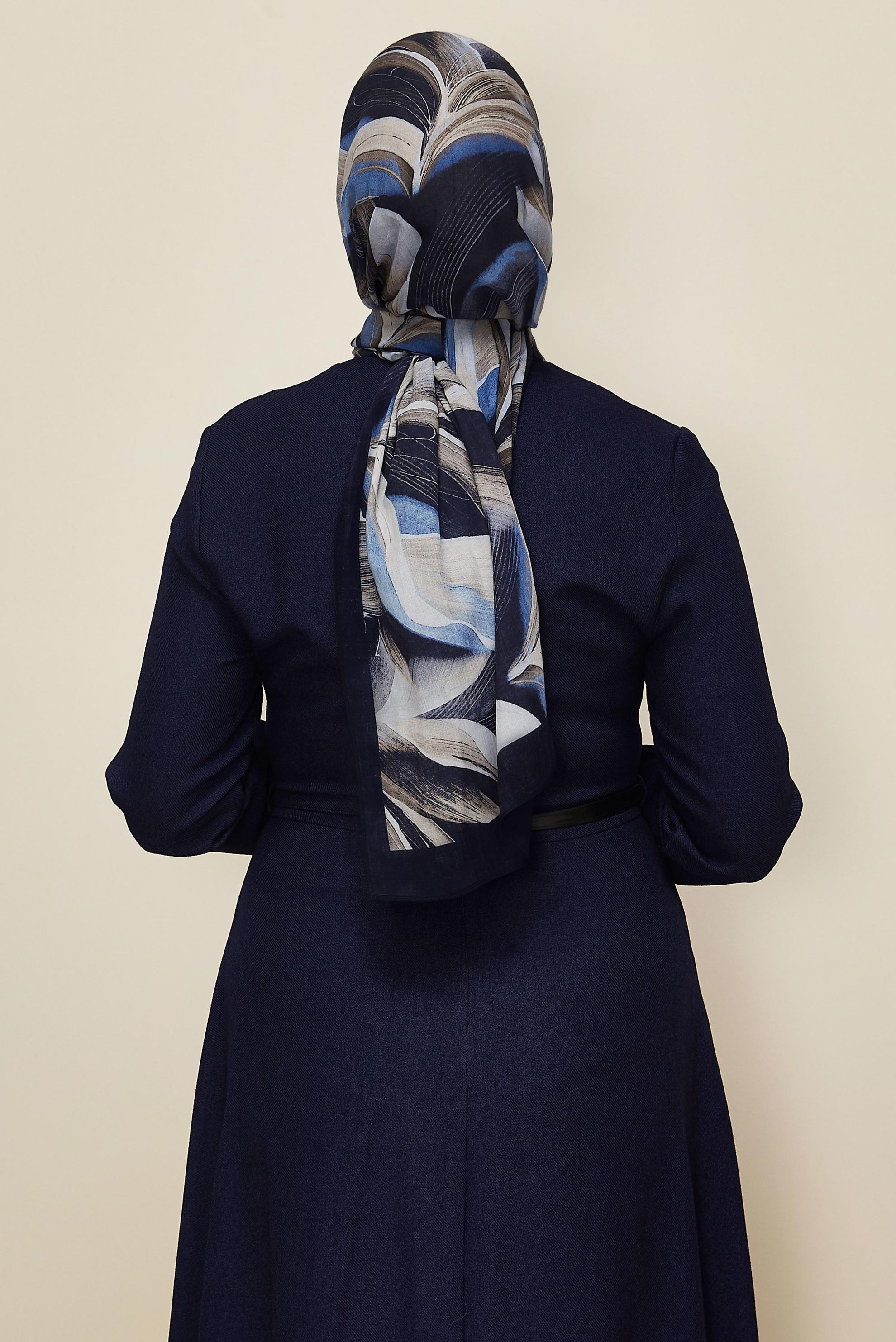 Vêtements hijab BLEU MARINE CHÂLE ALVINA EN VISCOSE À MOTIFS 8604