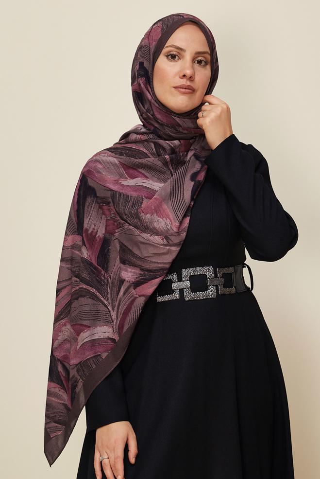 Vêtements hijab PRUNE CHÂLE ALVINA EN VISCOSE À MOTIFS 8604 - ALVİNA