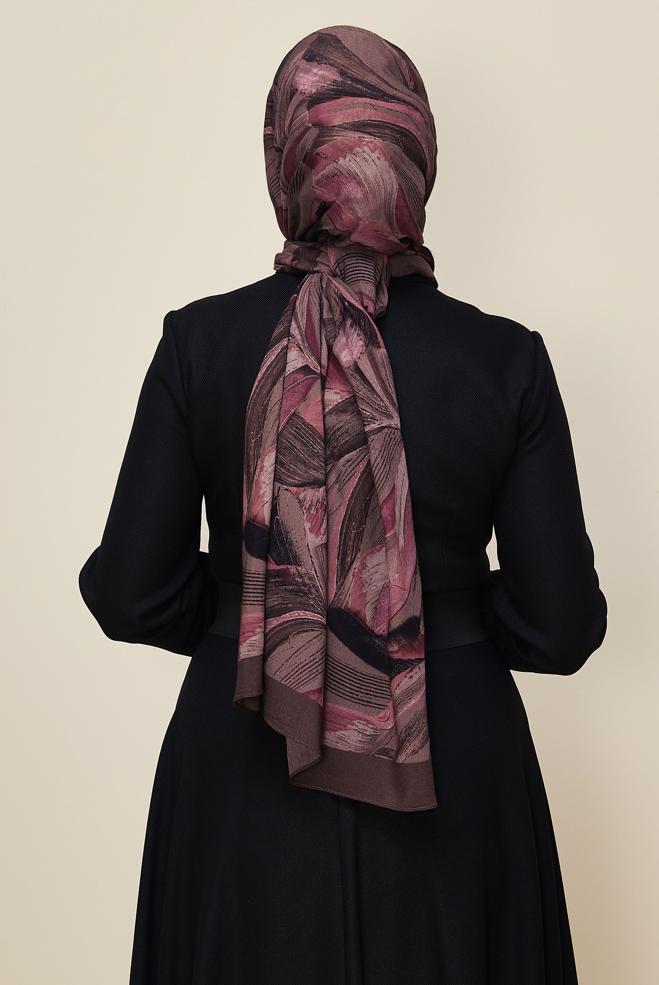 Vêtements hijab PRUNE CHÂLE ALVINA EN VISCOSE À MOTIFS 8604 - ALVİNA