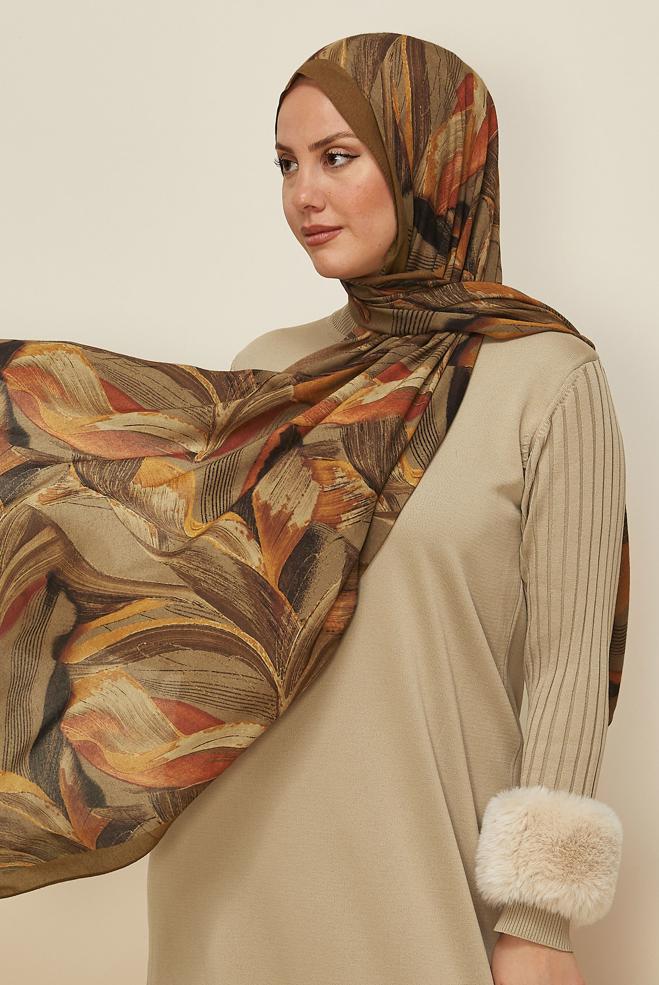 Vêtements hijab BRUN CHÂLE ALVINA EN VISCOSE À MOTIFS 8604 - ALVİNA