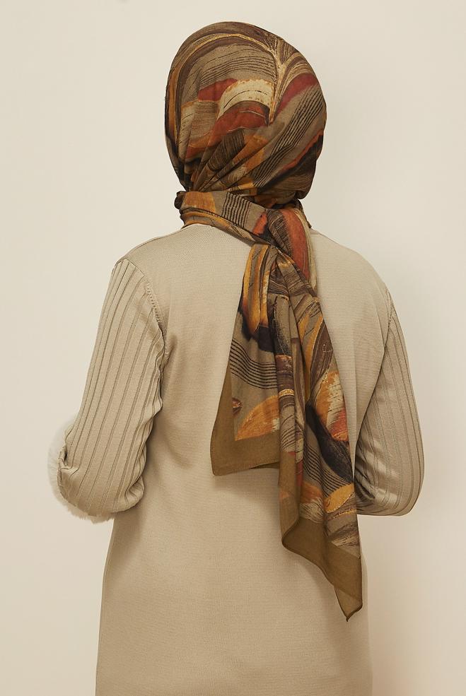 Vêtements hijab BRUN CHÂLE ALVINA EN VISCOSE À MOTIFS 8604 - ALVİNA
