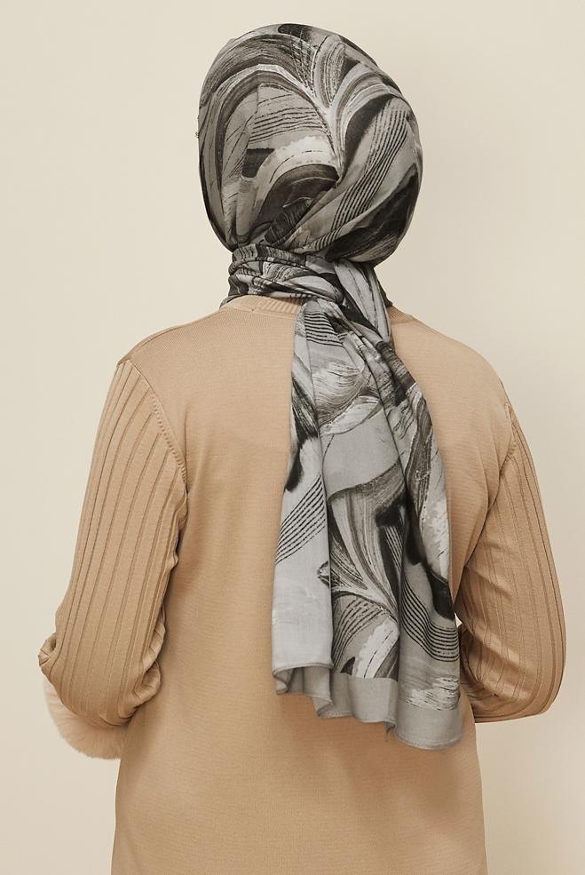 Vêtements hijab BEIGE CHÂLE ALVINA EN VISCOSE À MOTIFS 8604 - ALVİNA