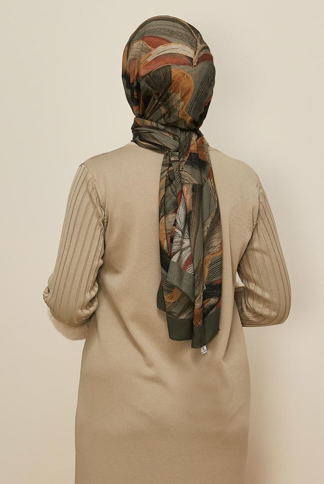 Vêtements hijab KAKI CHÂLE ALVINA EN VISCOSE À MOTIFS 8604 - ALVİNA