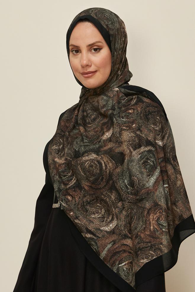 Vêtements hijab NOIR 8605 ALVİNA GÜL DESEN VİSKON ŞAL(NRL) - ALVİNA