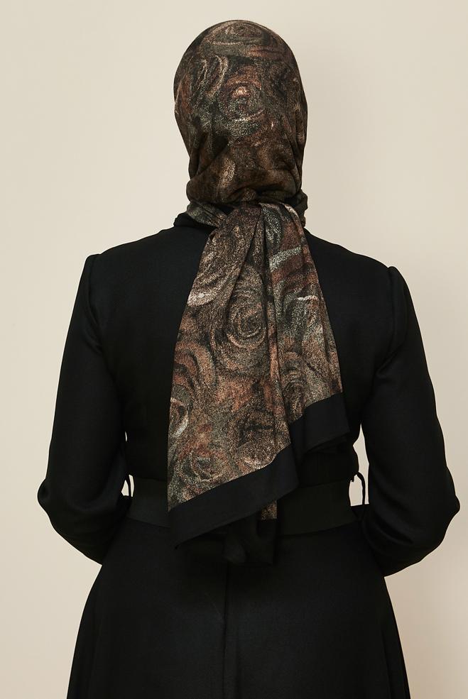 Vêtements hijab NOIR 8605 ALVİNA GÜL DESEN VİSKON ŞAL(NRL) - ALVİNA