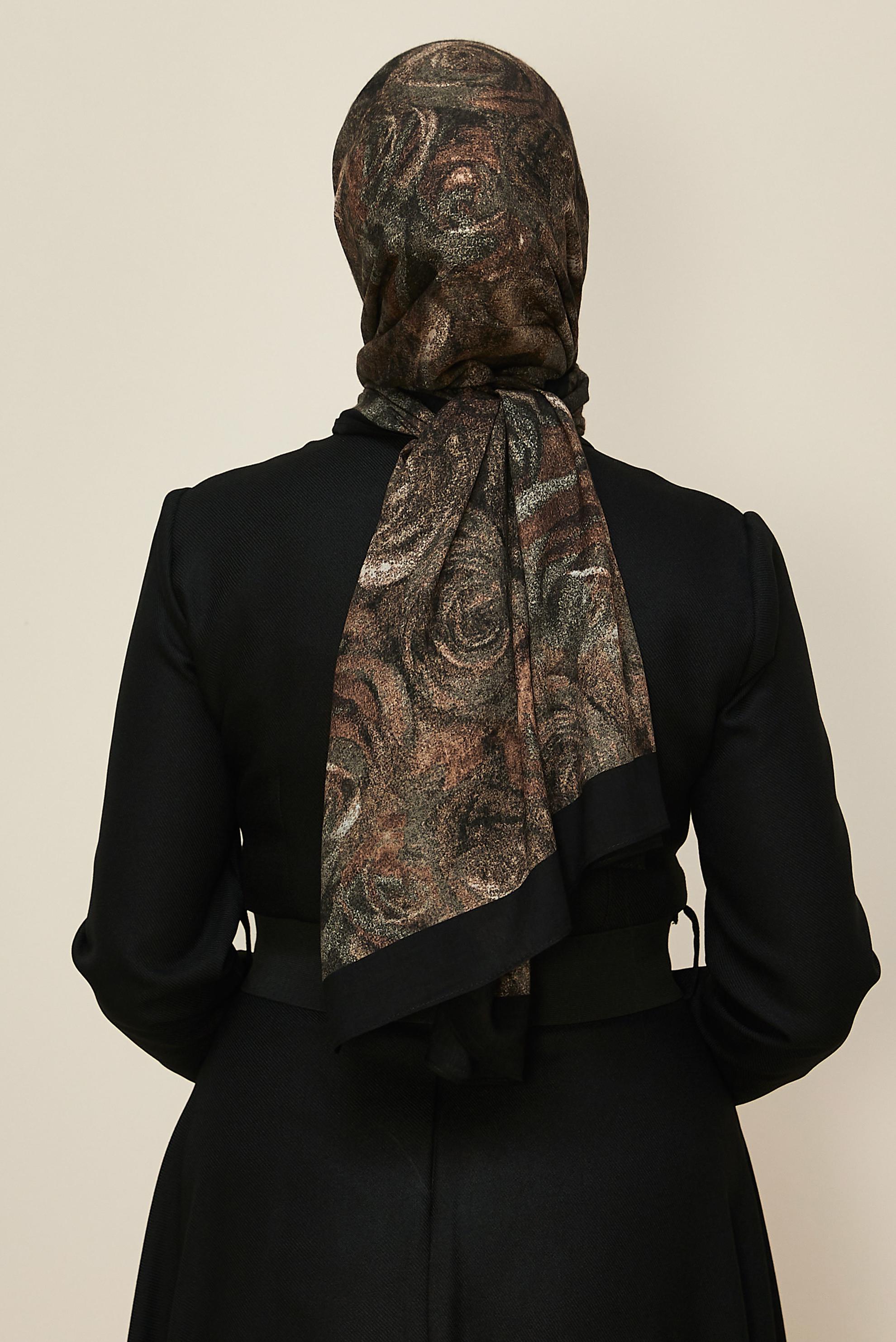 Vêtements hijab NOIR 8605 ALVİNA GÜL DESEN VİSKON ŞAL(NRL)