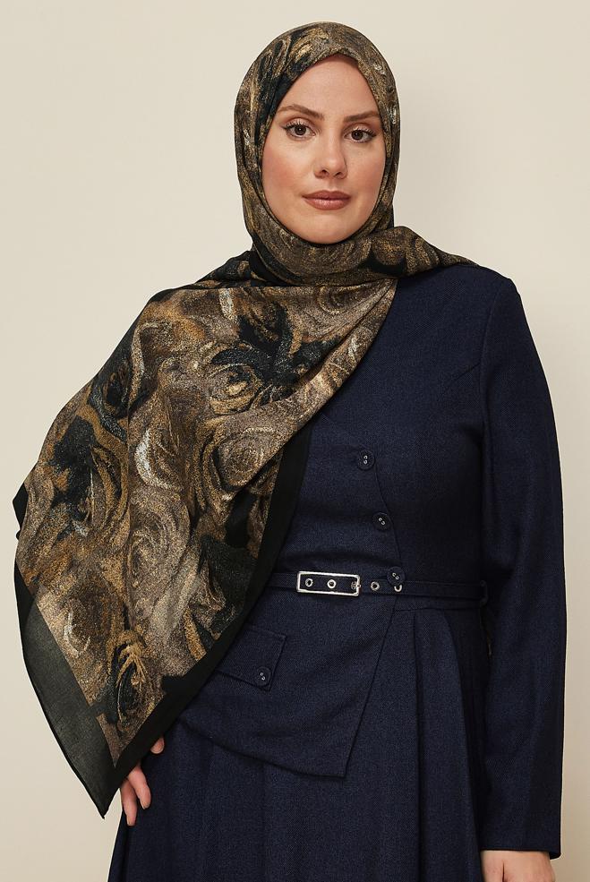Vêtements hijab GRIS 8605 ALVİNA GÜL DESEN VİSKON ŞAL(NRL) - ALVİNA