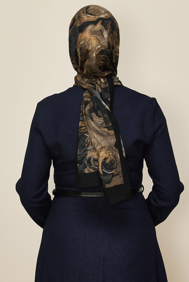 Vêtements hijab GRIS 8605 ALVİNA GÜL DESEN VİSKON ŞAL(NRL) - ALVİNA