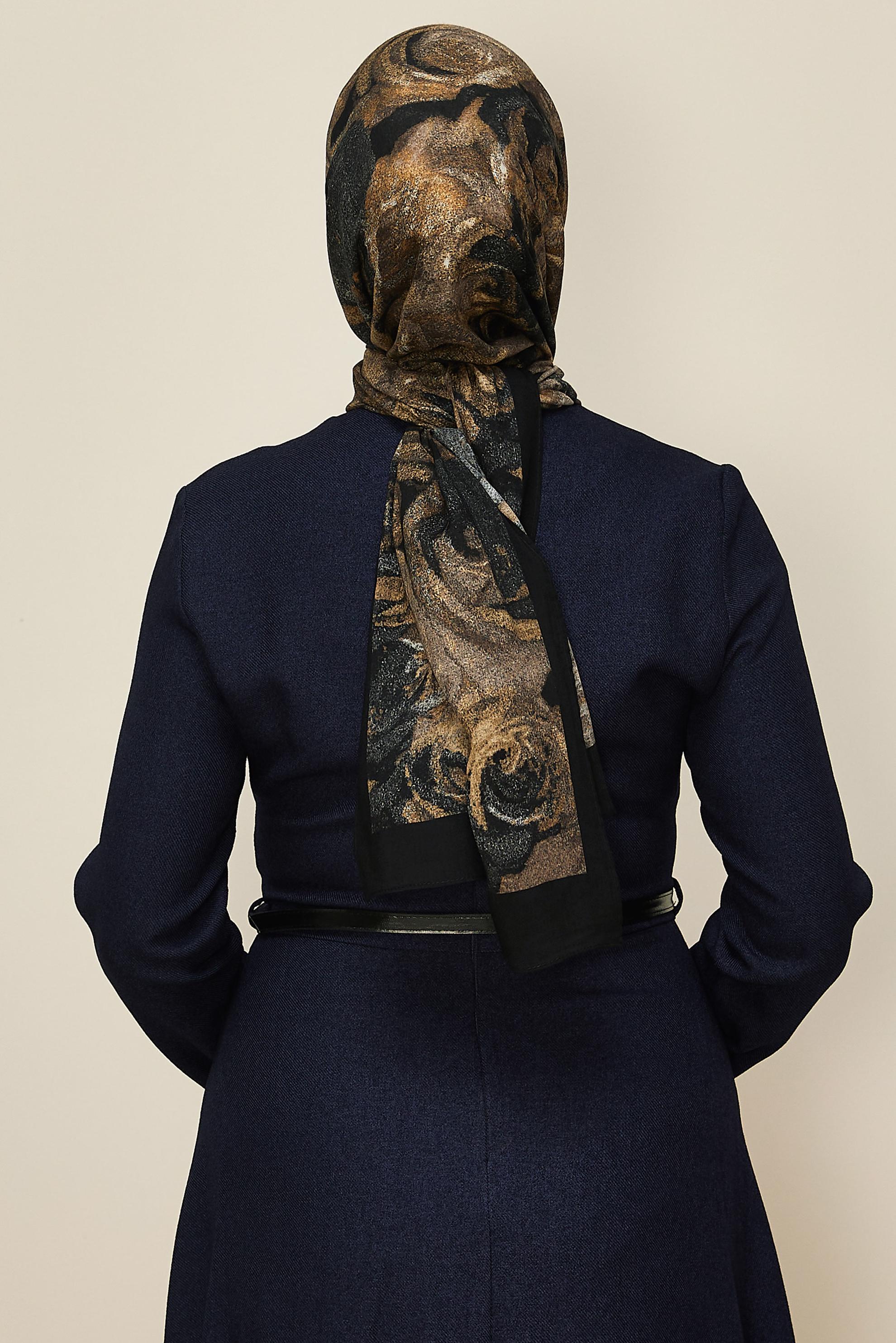 Vêtements hijab GRIS 8605 ALVİNA GÜL DESEN VİSKON ŞAL(NRL)