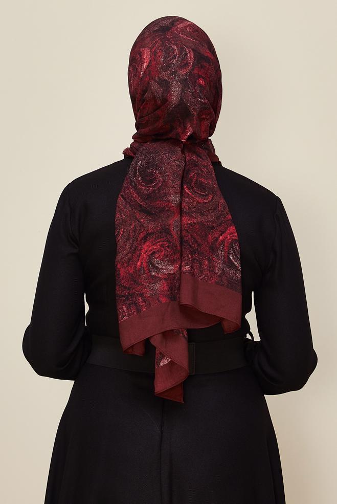 Vêtements hijab ROUGE BORDEAUX 8605 ALVİNA GÜL DESEN VİSKON ŞAL(NRL) - ALVİNA
