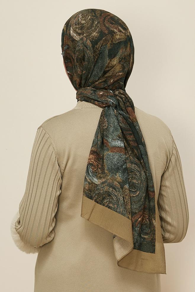 Vêtements hijab KAKI 8605 ALVİNA GÜL DESEN VİSKON ŞAL(NRL) - ALVİNA