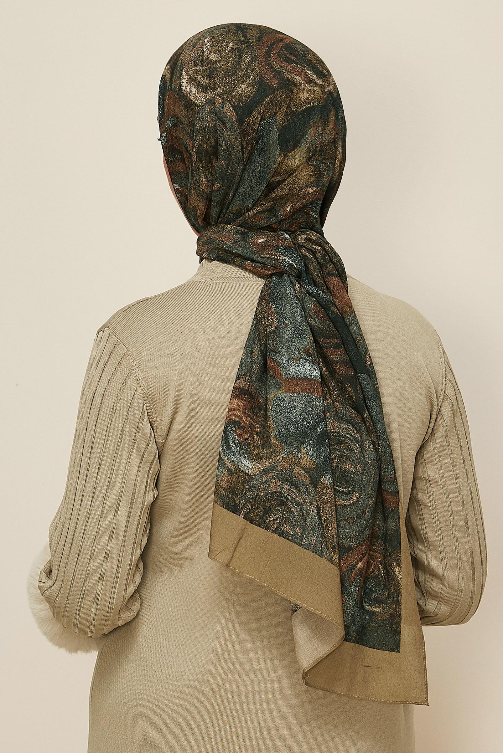 Vêtements hijab KAKI 8605 ALVİNA GÜL DESEN VİSKON ŞAL(NRL)