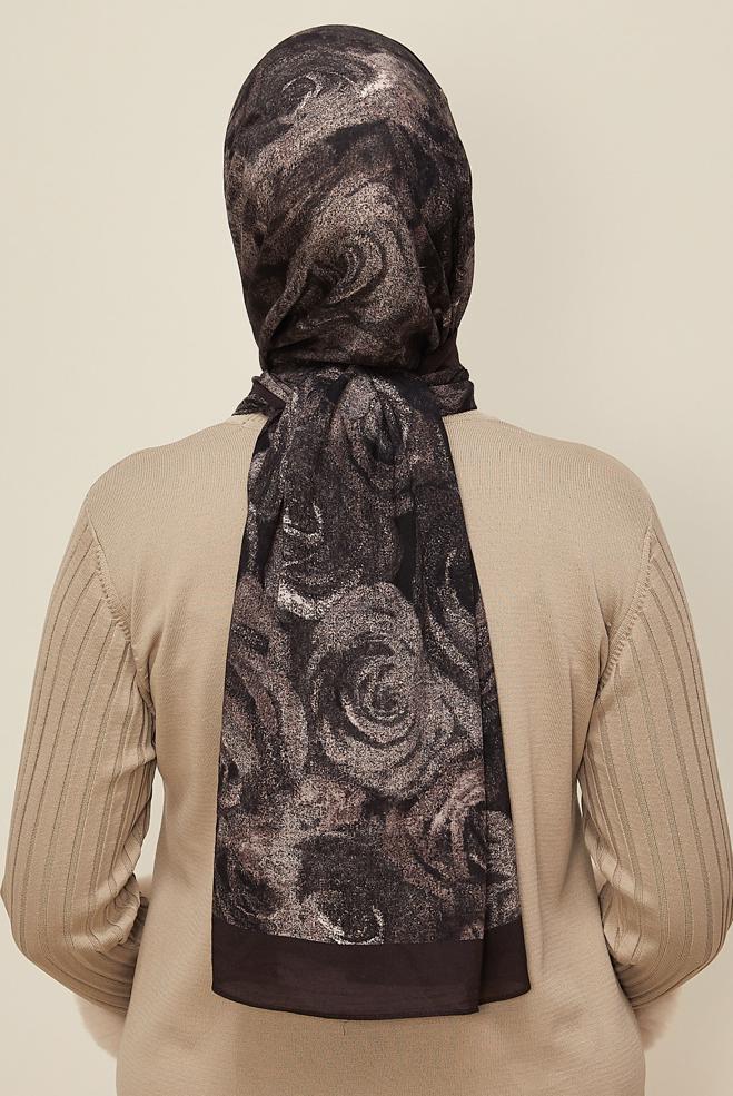 Vêtements hijab BRUN 8605 ALVİNA GÜL DESEN VİSKON ŞAL(NRL) - ALVİNA