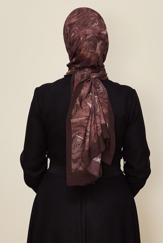 Vêtements hijab BRUN 8605 ALVİNA GÜL DESEN VİSKON ŞAL(NRL) - ALVİNA