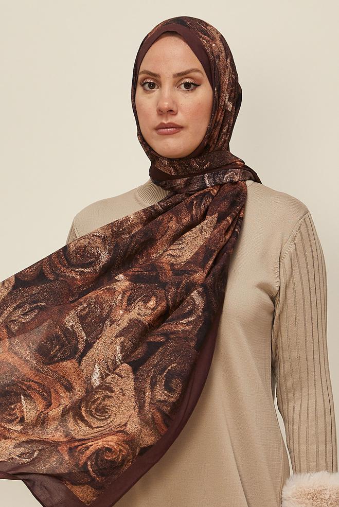 Vêtements hijab ORANGE CHÂLE À MOTIFS ALVINA ROSE 8605 - ALVİNA