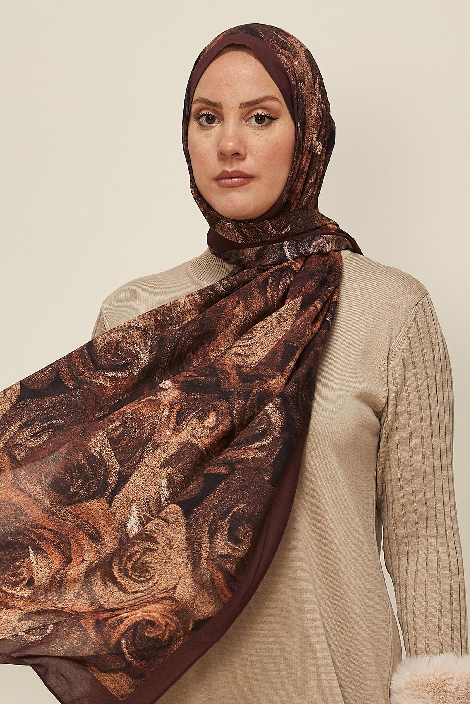 Vêtements hijab ORANGE CHÂLE À MOTIFS ALVINA ROSE 8605