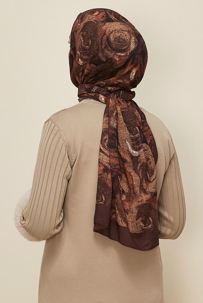 Vêtements hijab ORANGE CHÂLE À MOTIFS ALVINA ROSE 8605 - ALVİNA