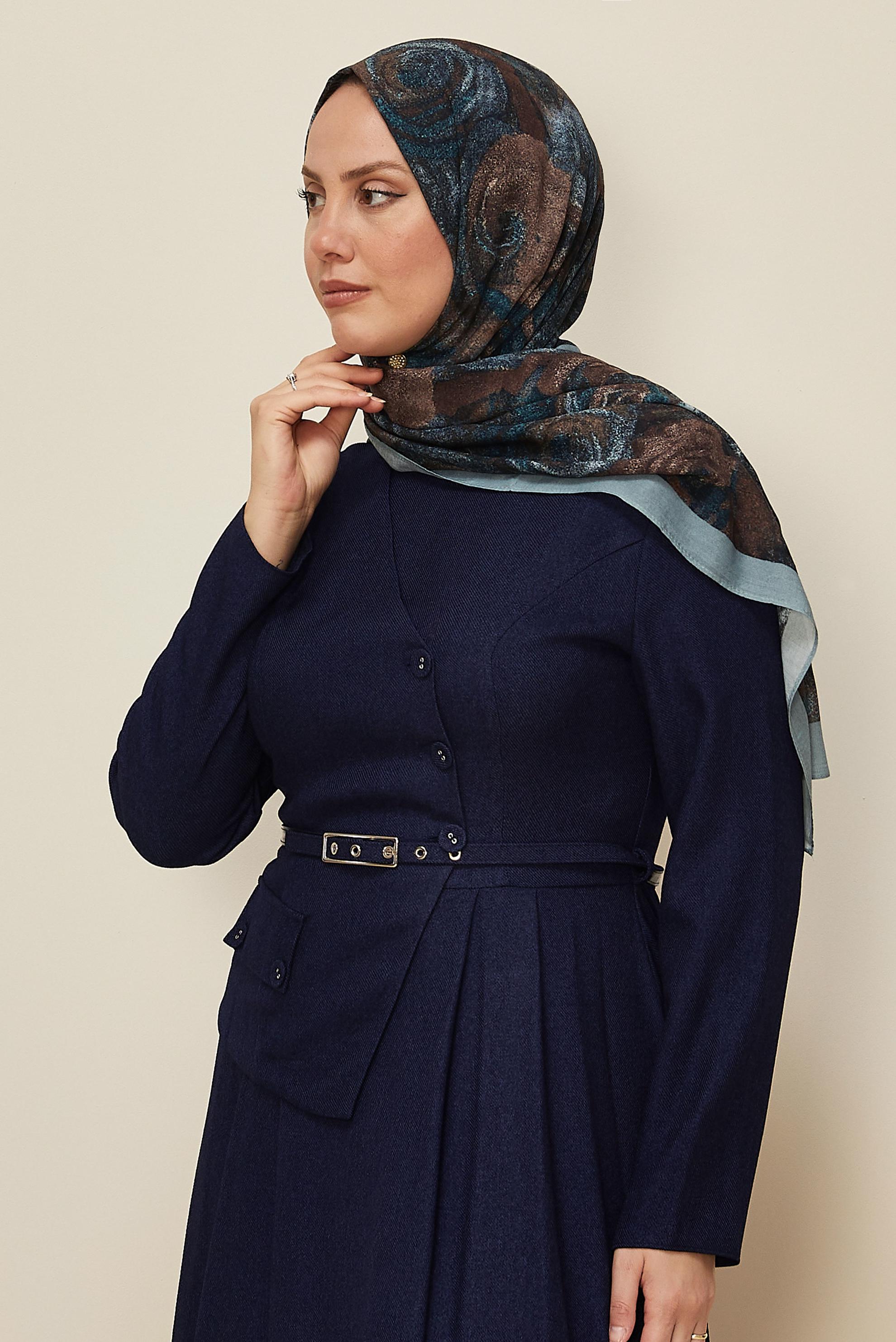 Vêtements hijab BLEU CHÂLE À MOTIFS ALVINA ROSE 8605