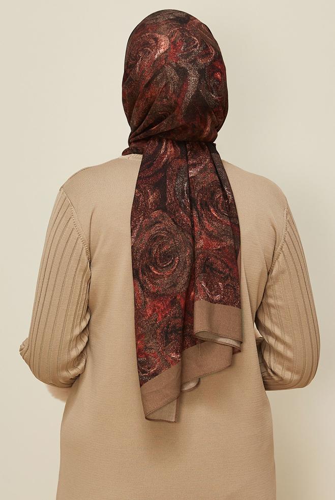 Vêtements hijab BRUN CHÂLE À MOTIFS ALVINA ROSE 8605 - ALVİNA