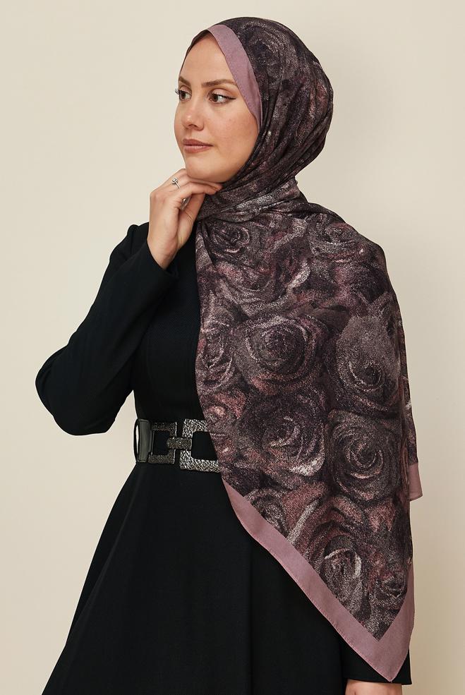 Vêtements hijab ROSE CHÂLE À MOTIFS ALVINA ROSE 8605 - ALVİNA