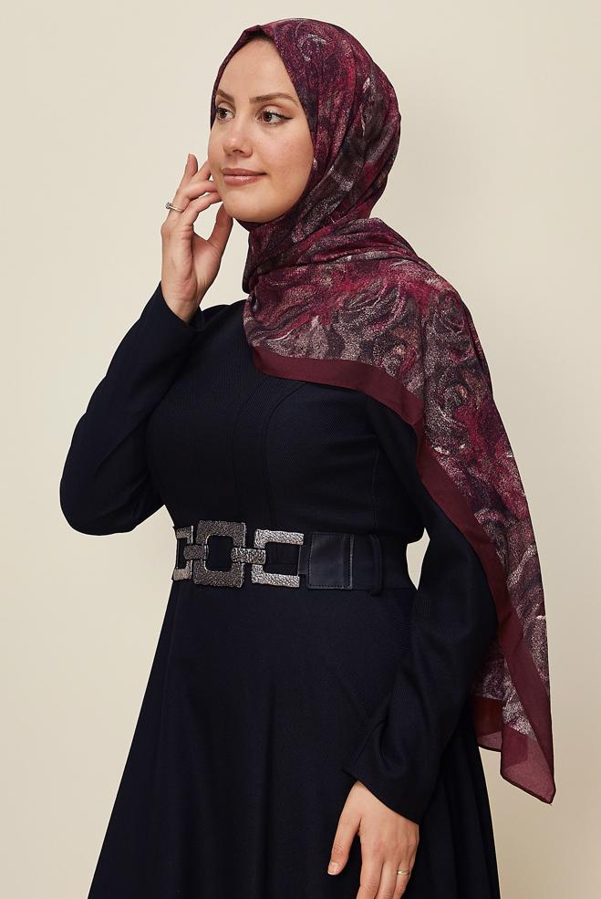 Vêtements hijab ROUGE BORDEAUX CHÂLE À MOTIFS ALVINA ROSE 8605 - ALVİNA
