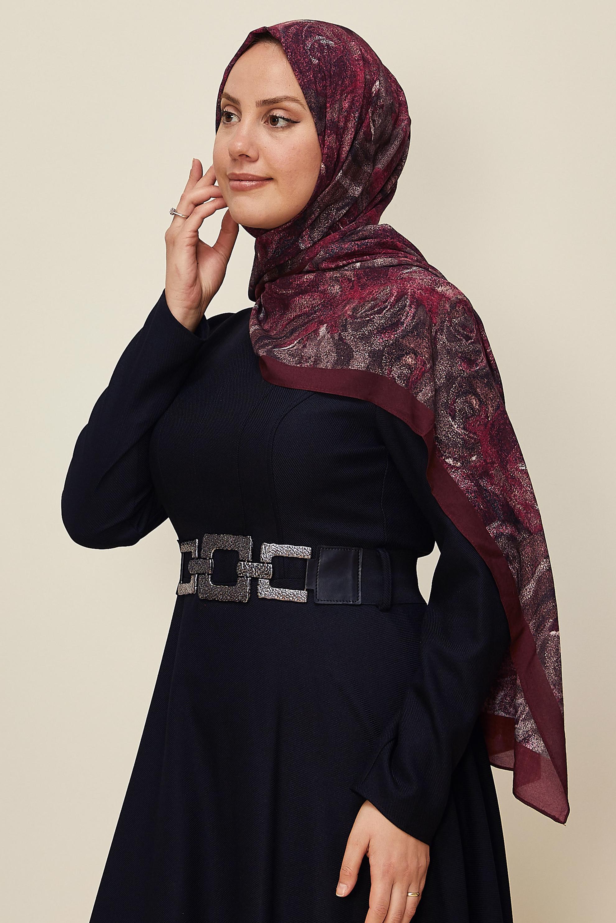 Vêtements hijab ROUGE BORDEAUX CHÂLE À MOTIFS ALVINA ROSE 8605