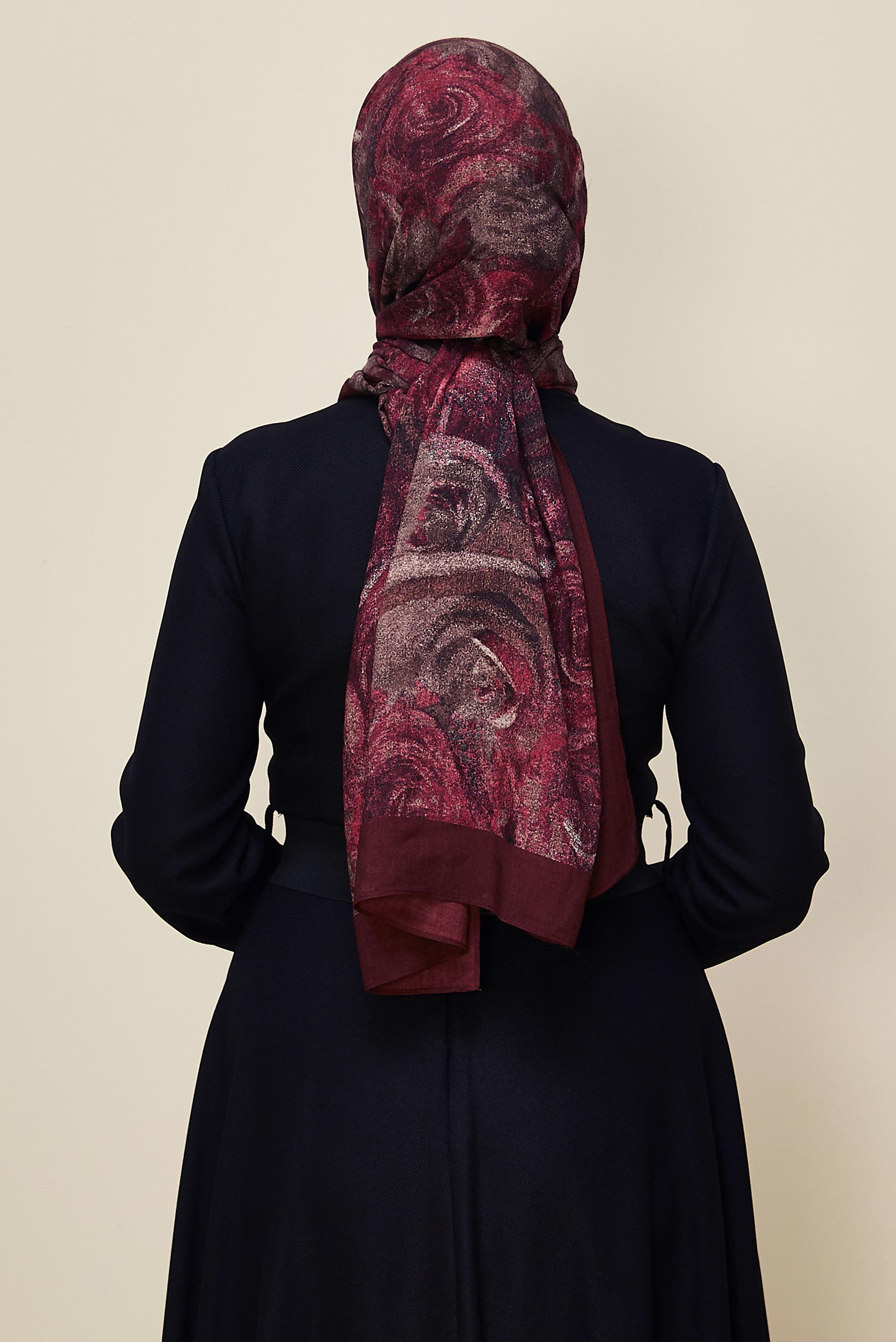 Vêtements hijab ROUGE BORDEAUX CHÂLE À MOTIFS ALVINA ROSE 8605