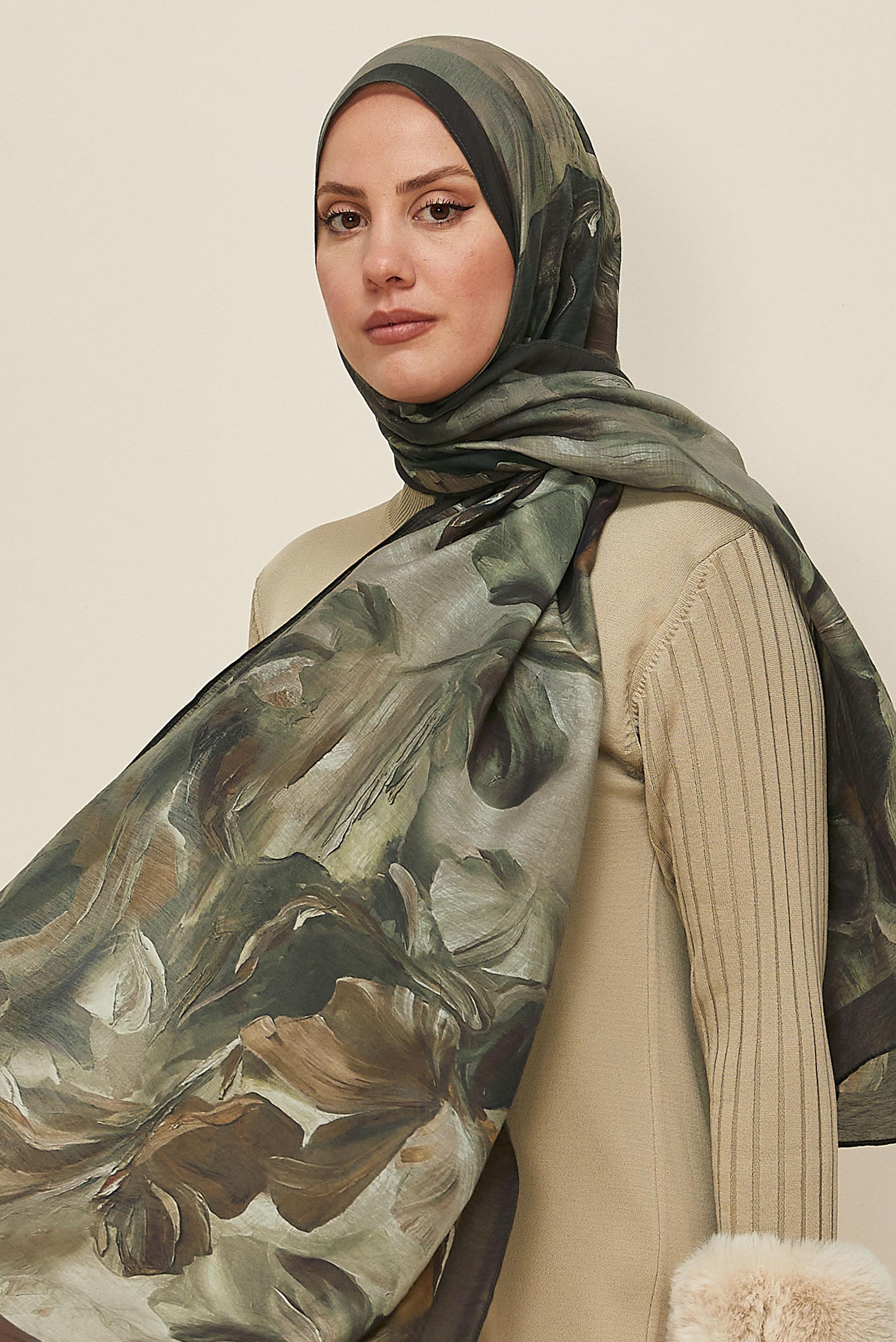 Vêtements hijab KAKI 8612 ALVİNA ALLURE ŞAL(NRL)