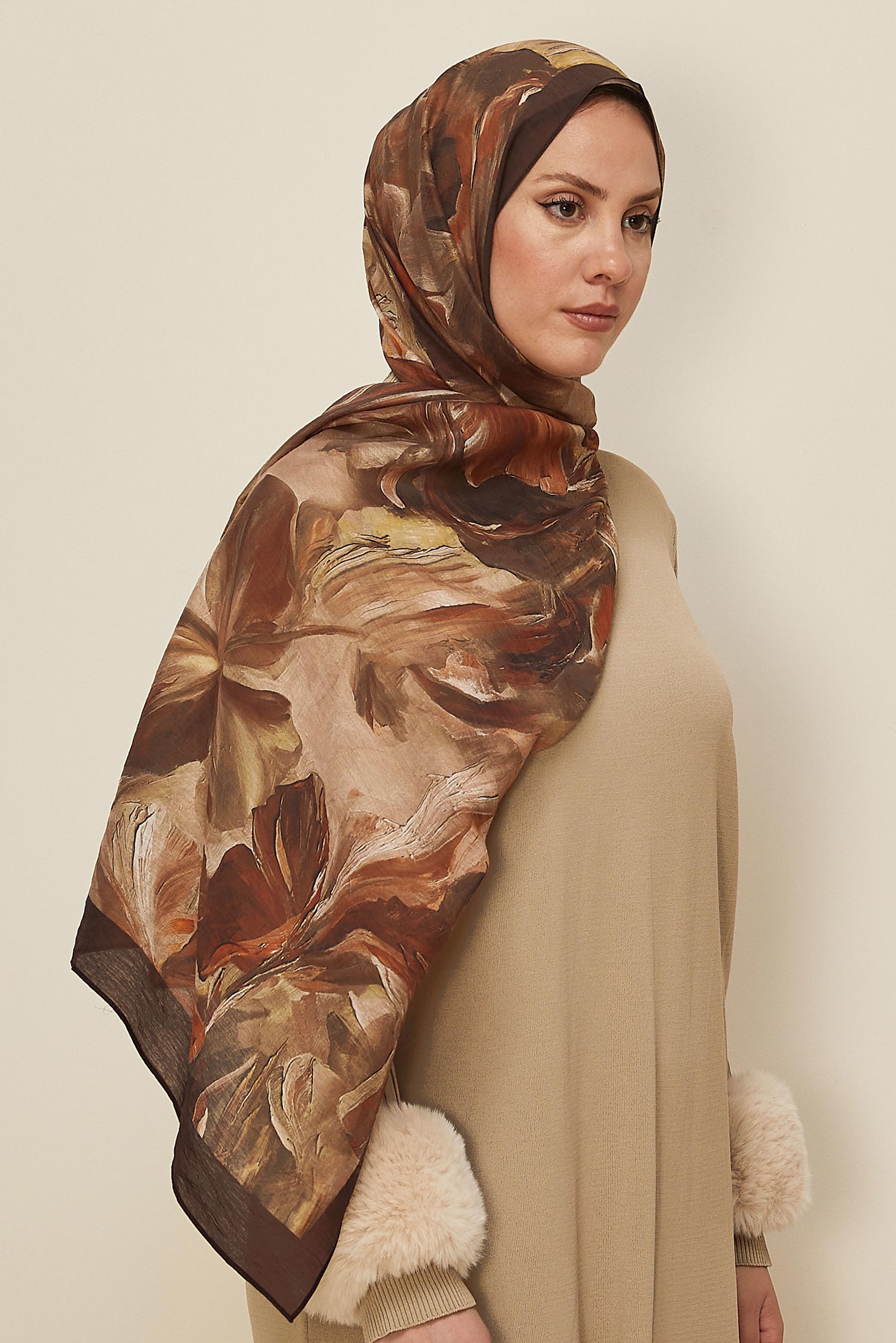Vêtements hijab BRUN 8612 ALVİNA ALLURE ŞAL(NRL)