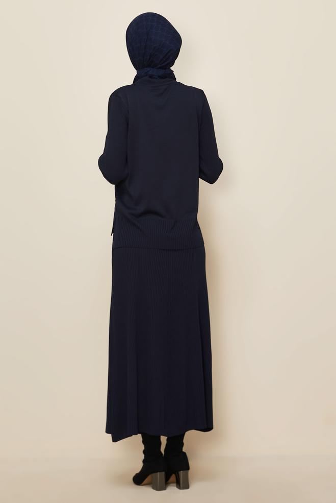 Hijab clothing NAVY BLUE BELTED SKIRTED SUIT 30542 - ALVİNA
