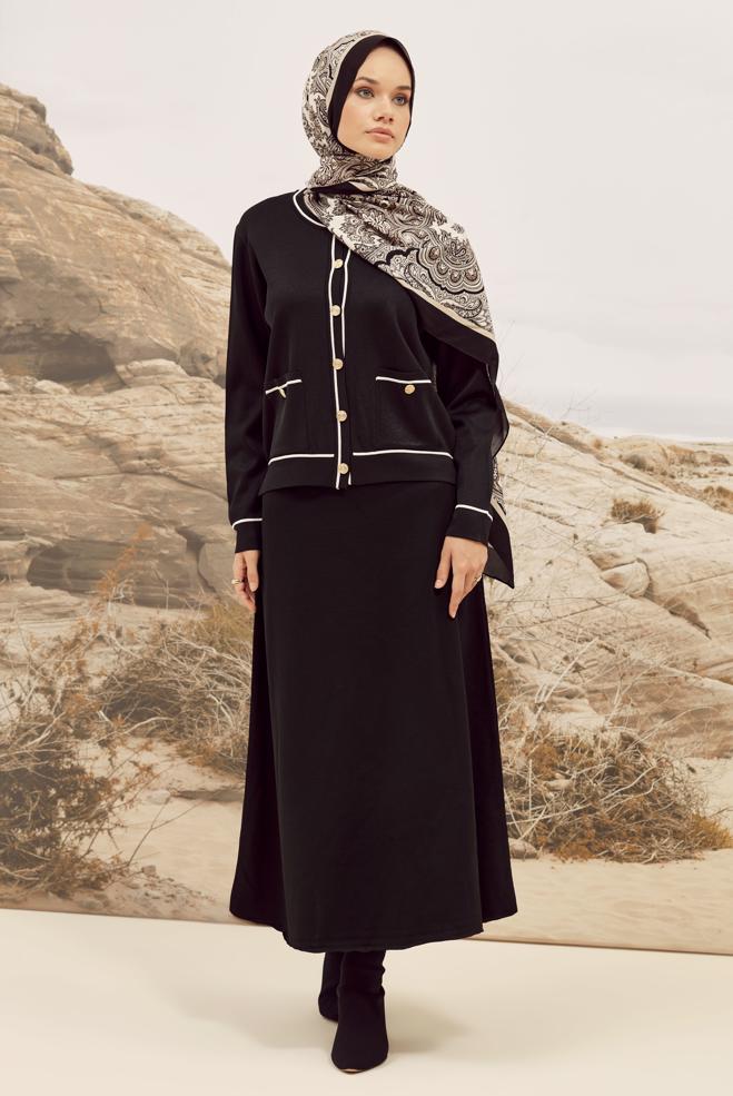 Vêtements hijab NOIR ENSEMBLE JUPE DEUX PIÈCES EN TRICOT 45858 - ALVİNA