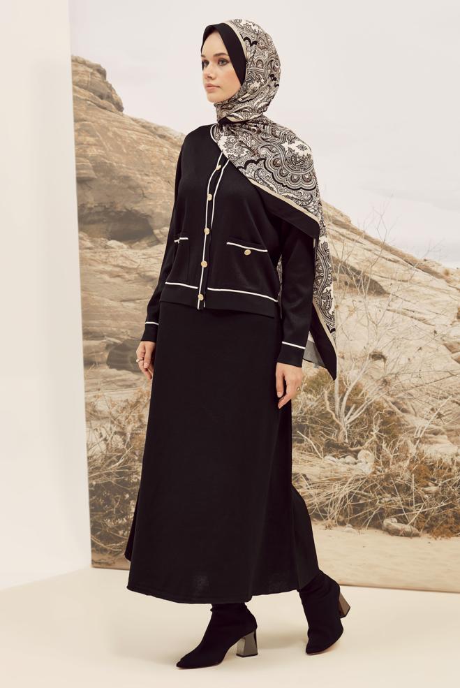 Vêtements hijab NOIR ENSEMBLE JUPE DEUX PIÈCES EN TRICOT 45858 - ALVİNA