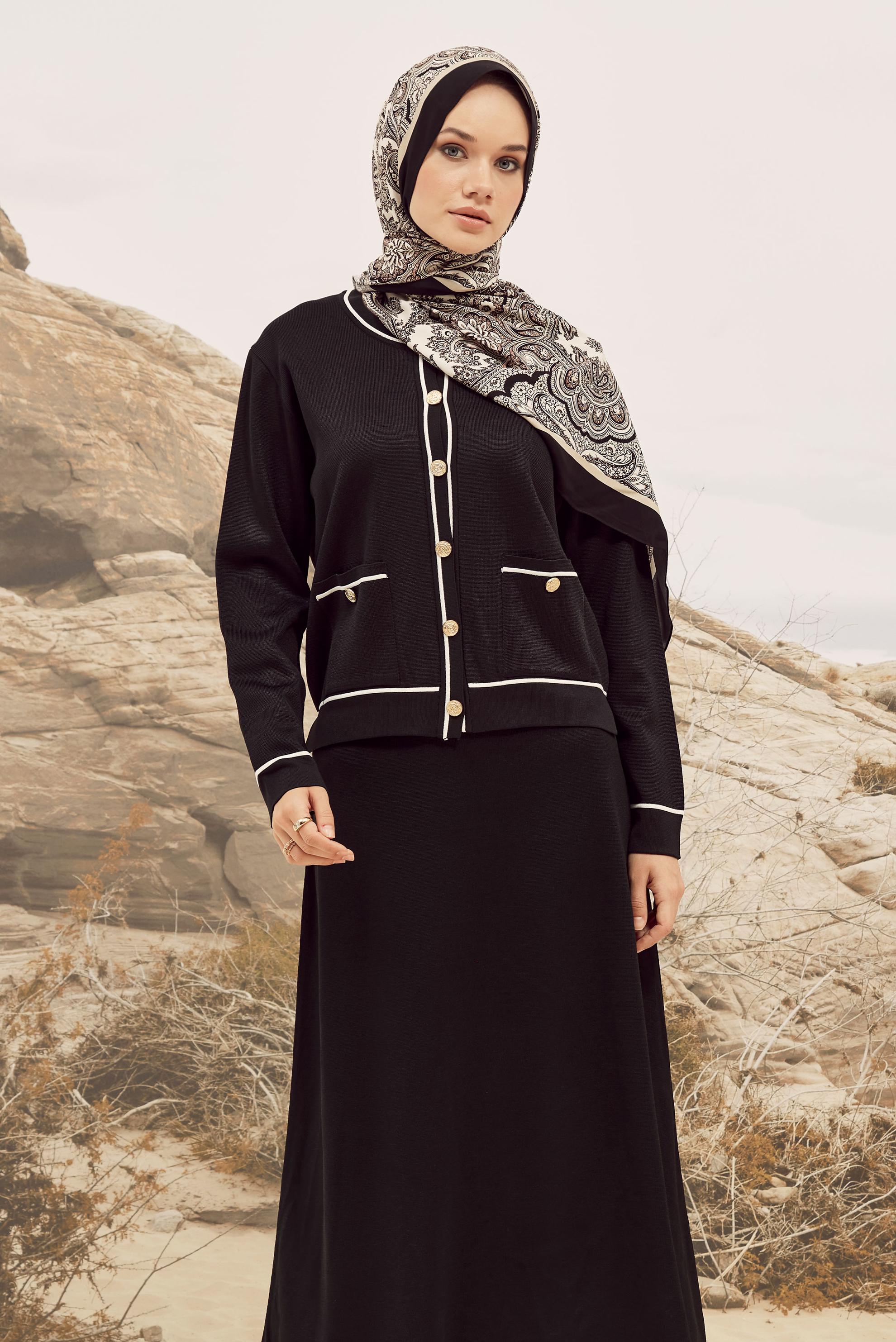 Vêtements hijab NOIR ENSEMBLE JUPE DEUX PIÈCES EN TRICOT 45858