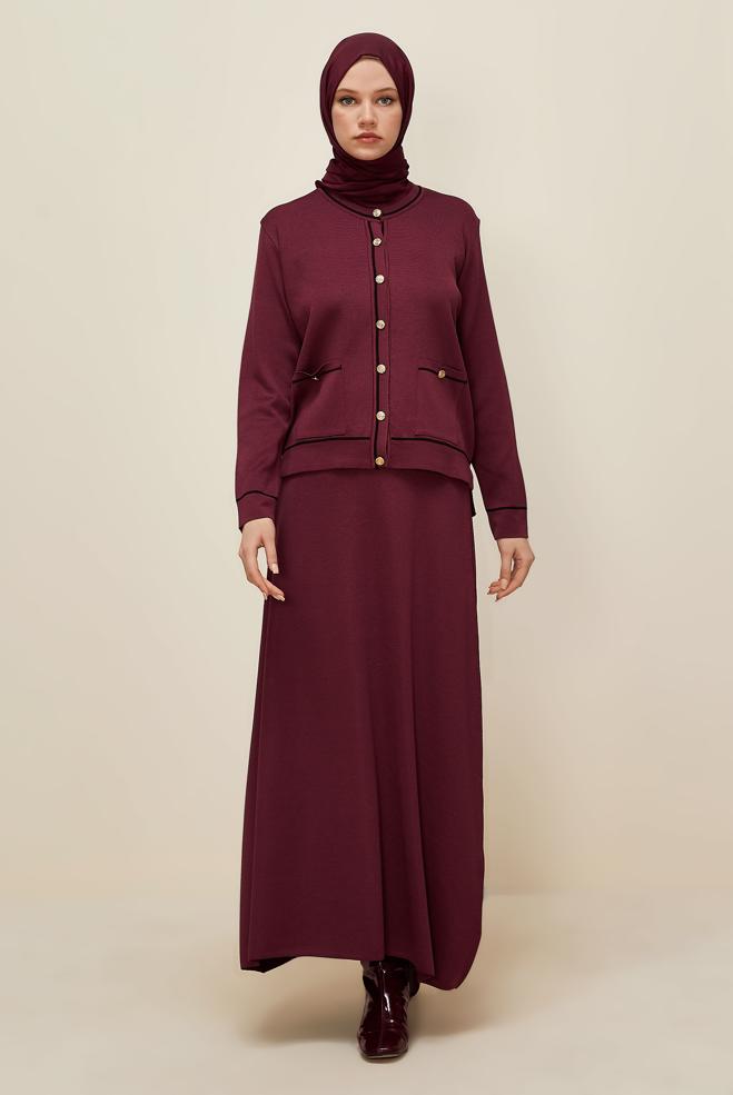 Vêtements hijab ROUGE BORDEAUX ENSEMBLE JUPE DEUX PIÈCES EN TRICOT 45858 - ALVİNA