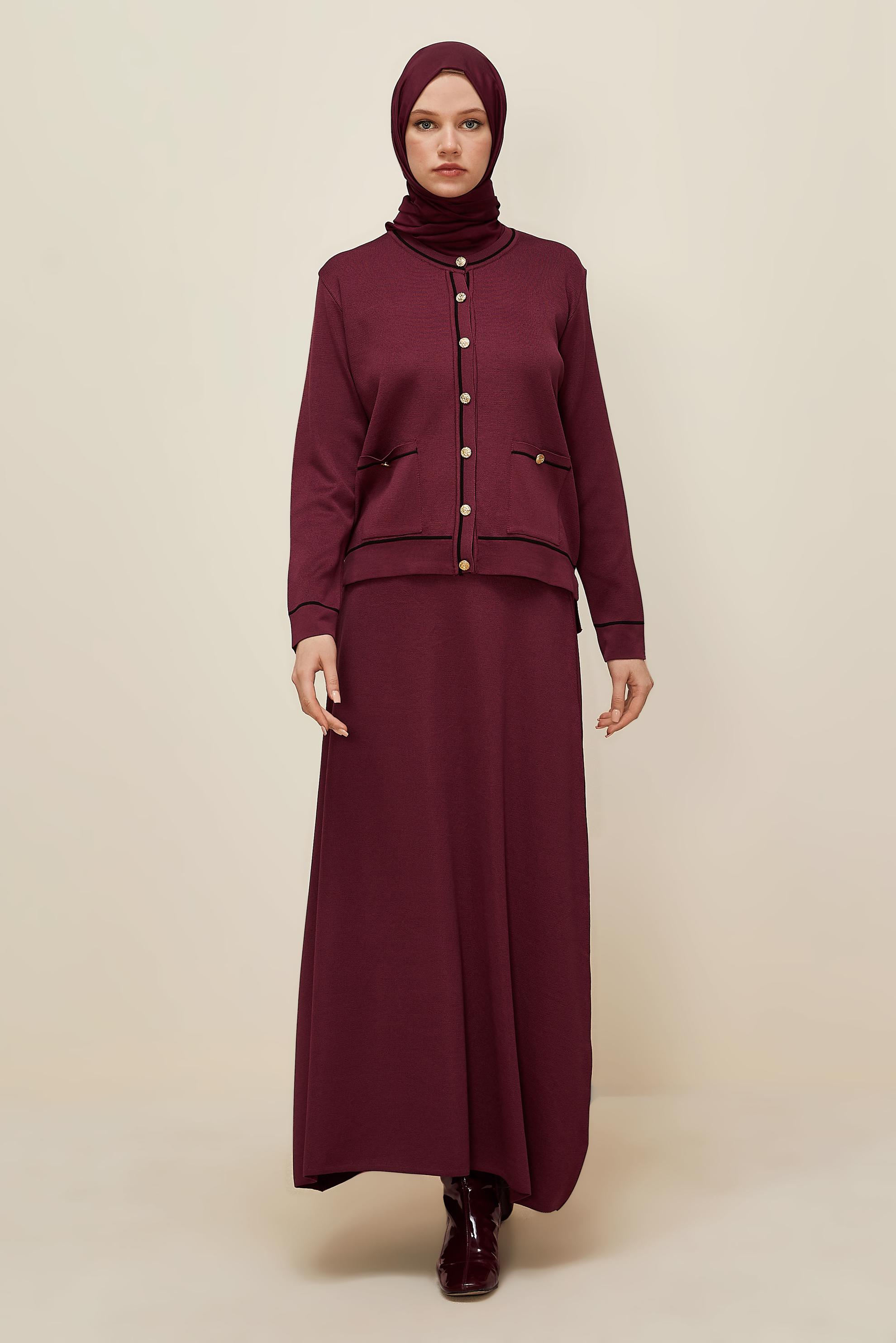 Hijab clothing CLARET RED KNITWEAR TWO-PIECE SKIRT SET 45858