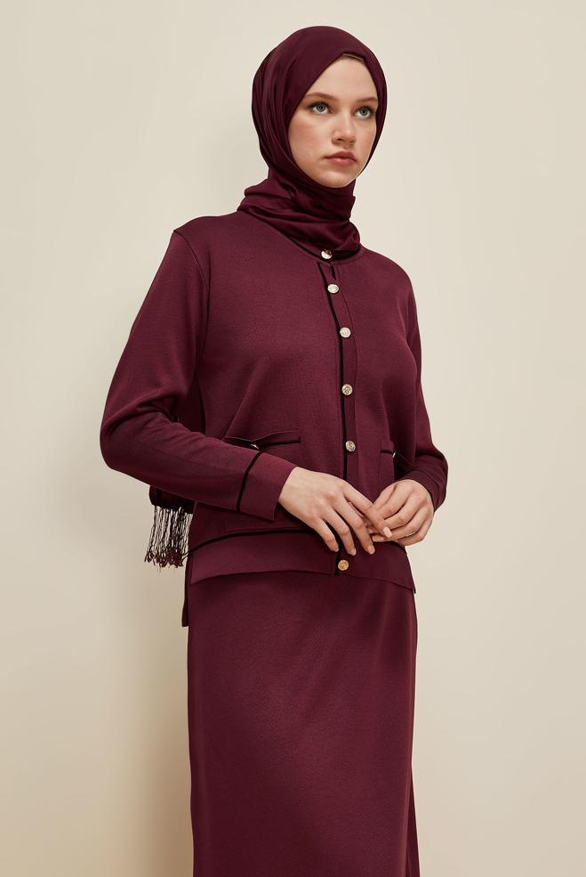 Vêtements hijab ROUGE BORDEAUX ENSEMBLE JUPE DEUX PIÈCES EN TRICOT 45858 - ALVİNA