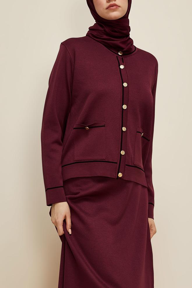 Vêtements hijab ROUGE BORDEAUX ENSEMBLE JUPE DEUX PIÈCES EN TRICOT 45858 - ALVİNA