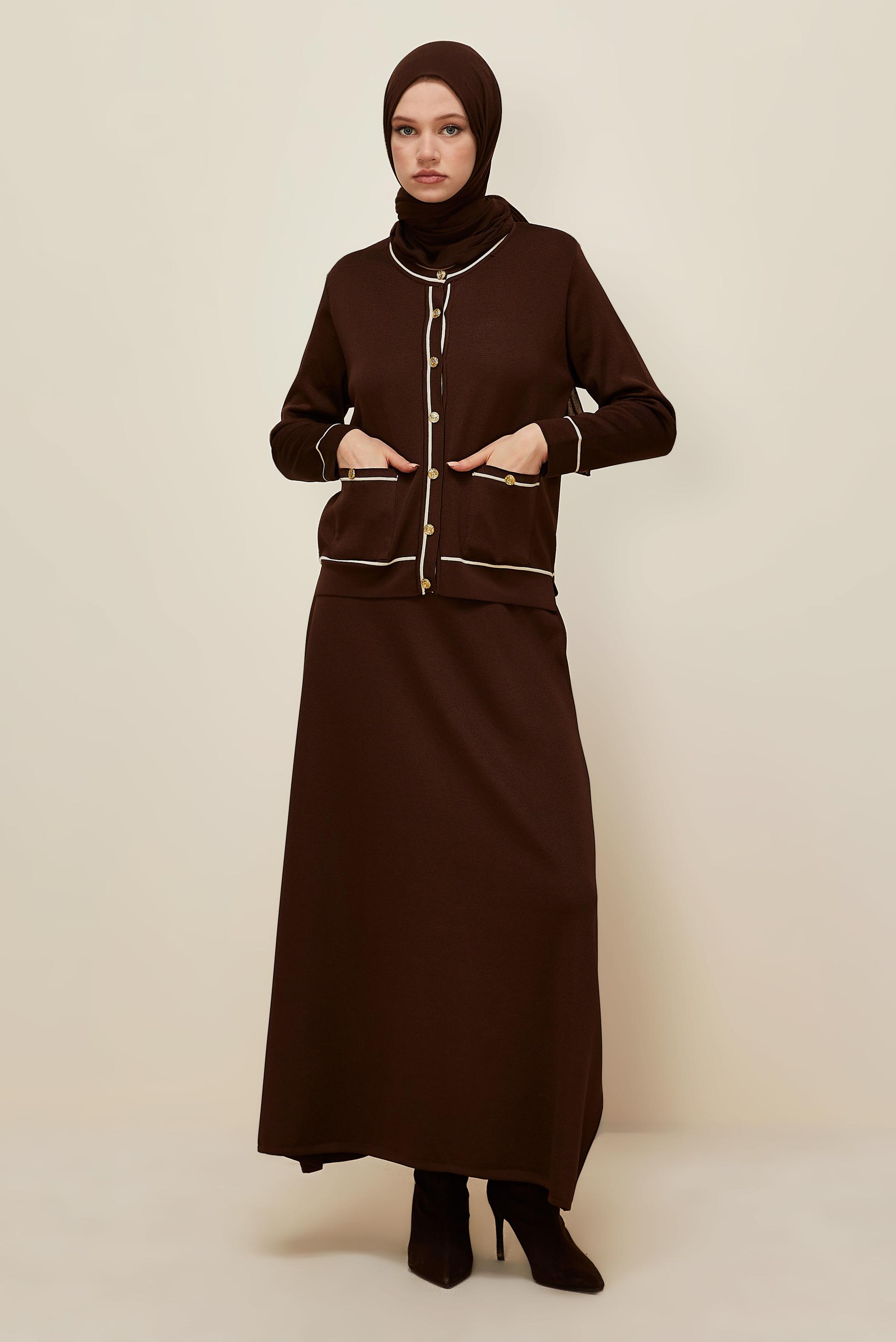 Hijab clothing BROWN KNITWEAR TWO-PIECE SKIRT SET 45858
