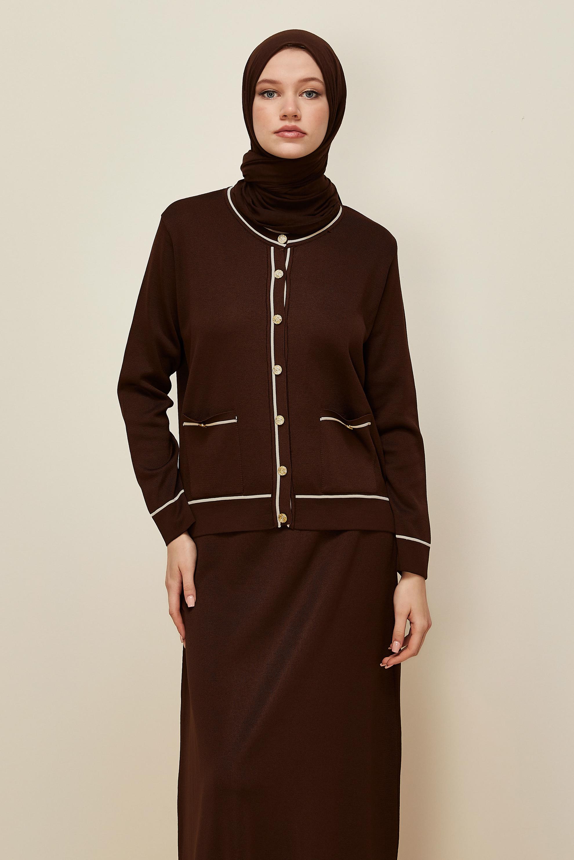 Hijab clothing BROWN KNITWEAR TWO-PIECE SKIRT SET 45858