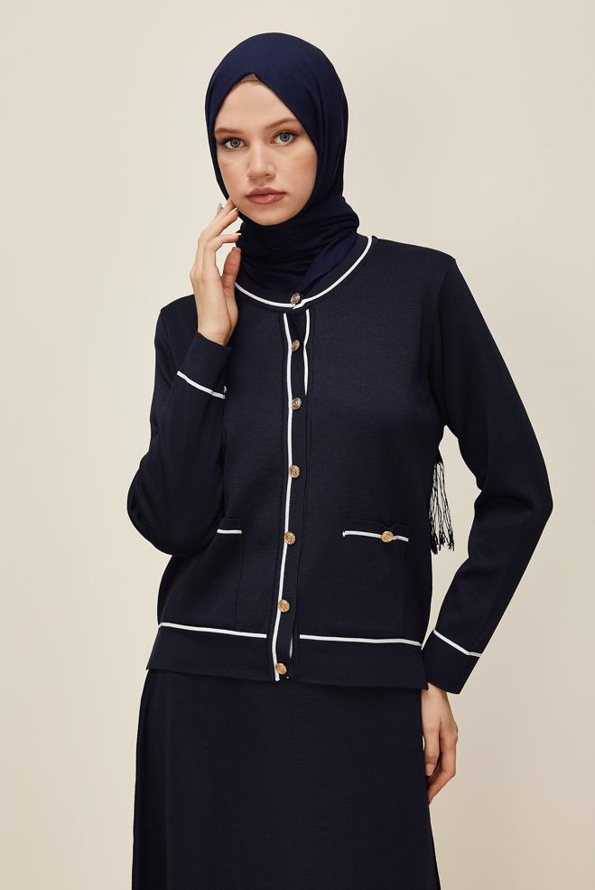 Vêtements hijab BLEU MARINE ENSEMBLE JUPE DEUX PIÈCES EN TRICOT 45858 - ALVİNA