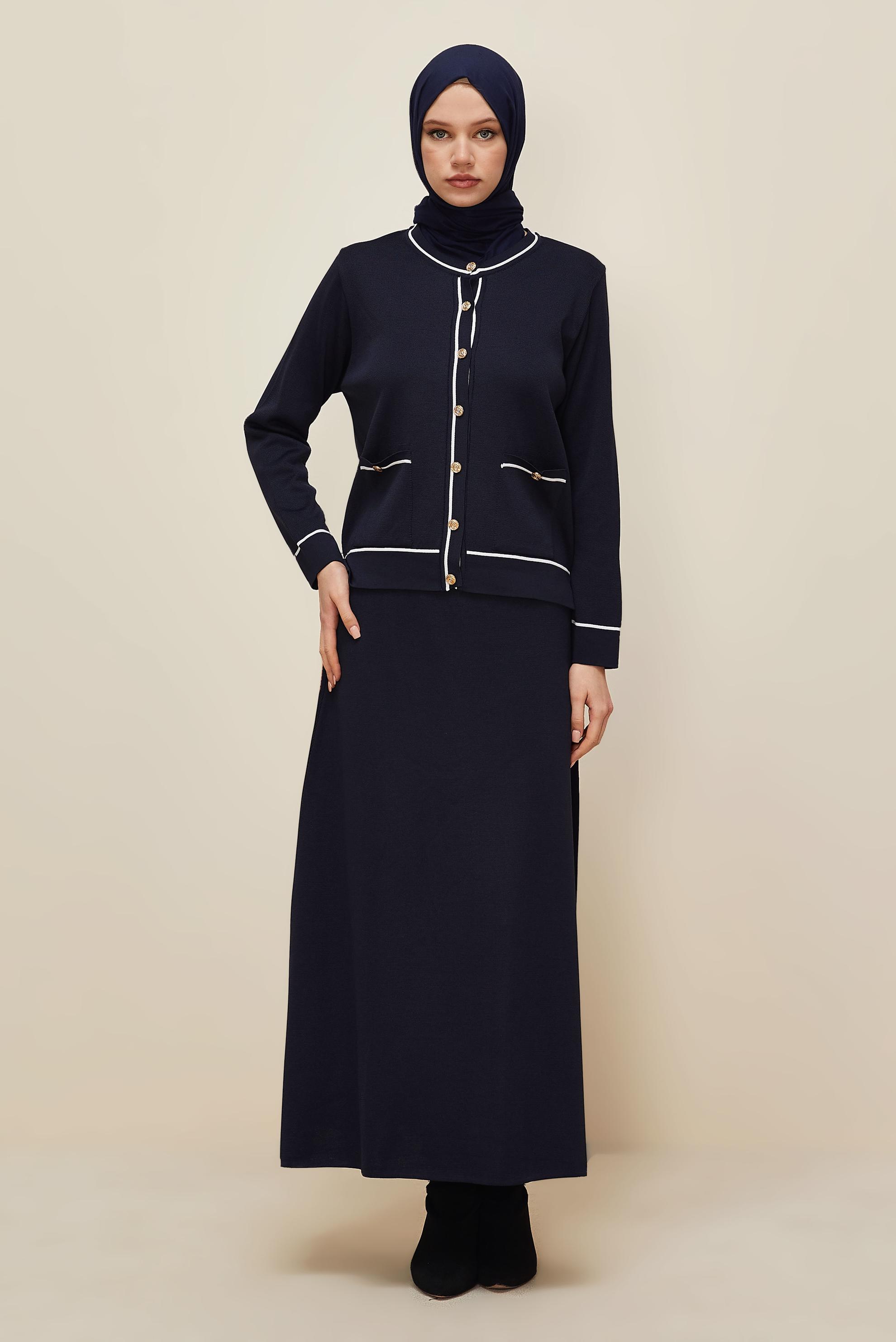 Hijab clothing NAVY BLUE KNITWEAR TWO-PIECE SKIRT SET 45858