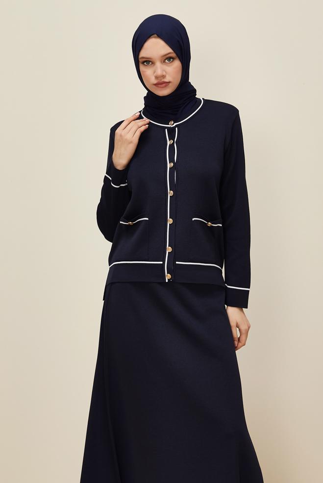 Vêtements hijab BLEU MARINE ENSEMBLE JUPE DEUX PIÈCES EN TRICOT 45858 - ALVİNA