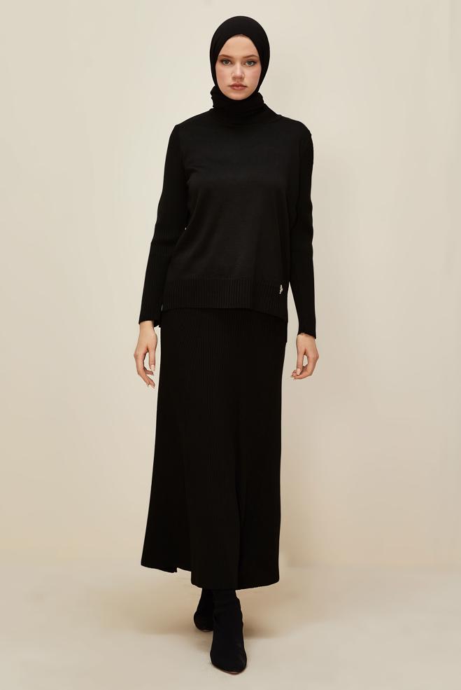Vêtements hijab NOIR ENSEMBLE JUPE DEUX PIÈCES EN TRICOT 45860 - ALVİNA