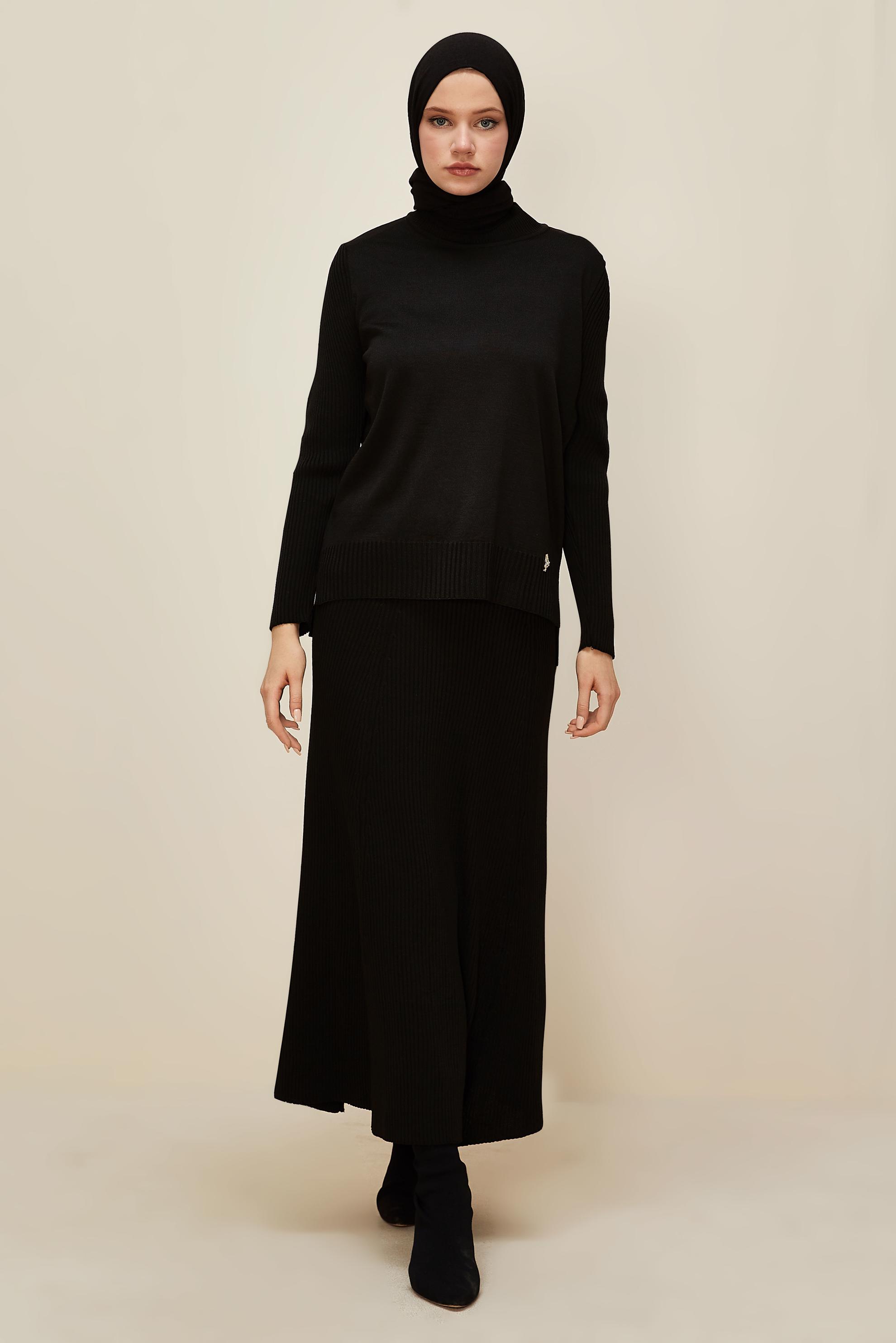 Vêtements hijab NOIR ENSEMBLE JUPE DEUX PIÈCES EN TRICOT 45860