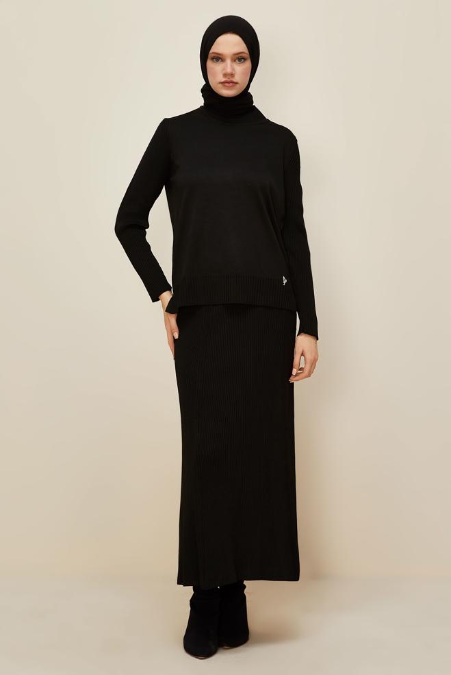 Vêtements hijab NOIR ENSEMBLE JUPE DEUX PIÈCES EN TRICOT 45860 - ALVİNA