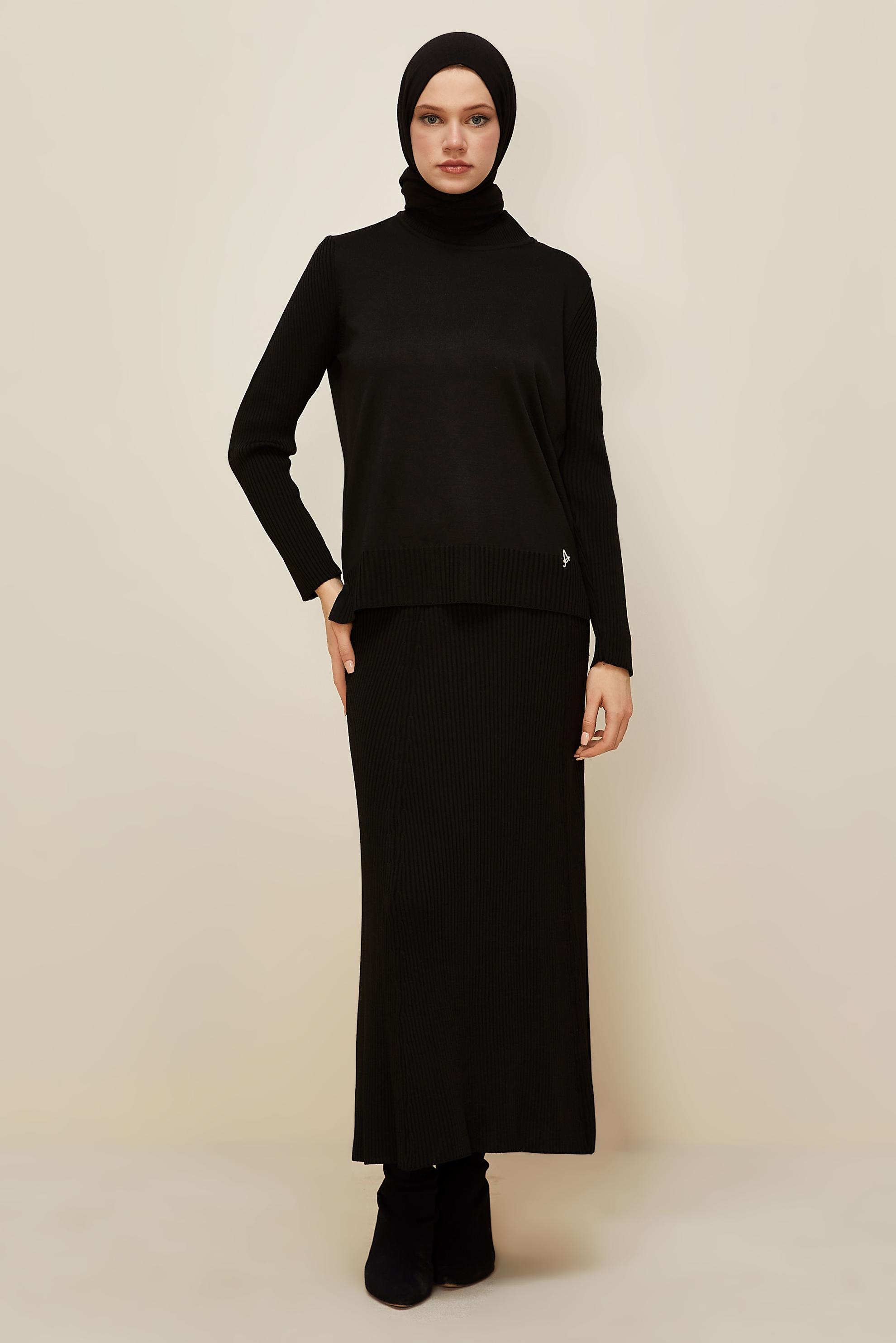 Vêtements hijab NOIR ENSEMBLE JUPE DEUX PIÈCES EN TRICOT 45860