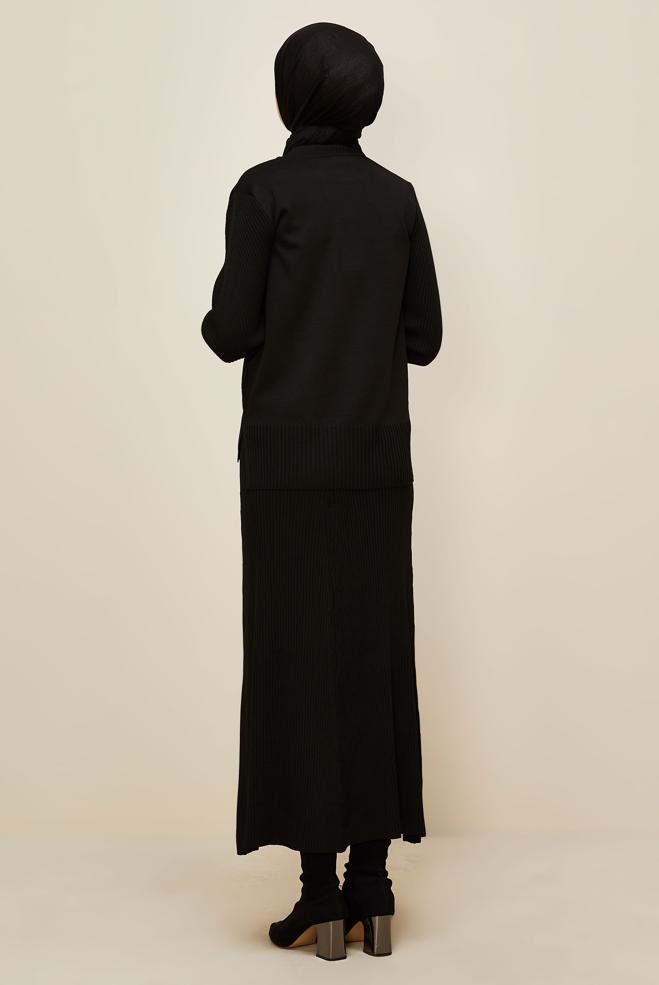 Vêtements hijab NOIR ENSEMBLE JUPE DEUX PIÈCES EN TRICOT 45860 - ALVİNA