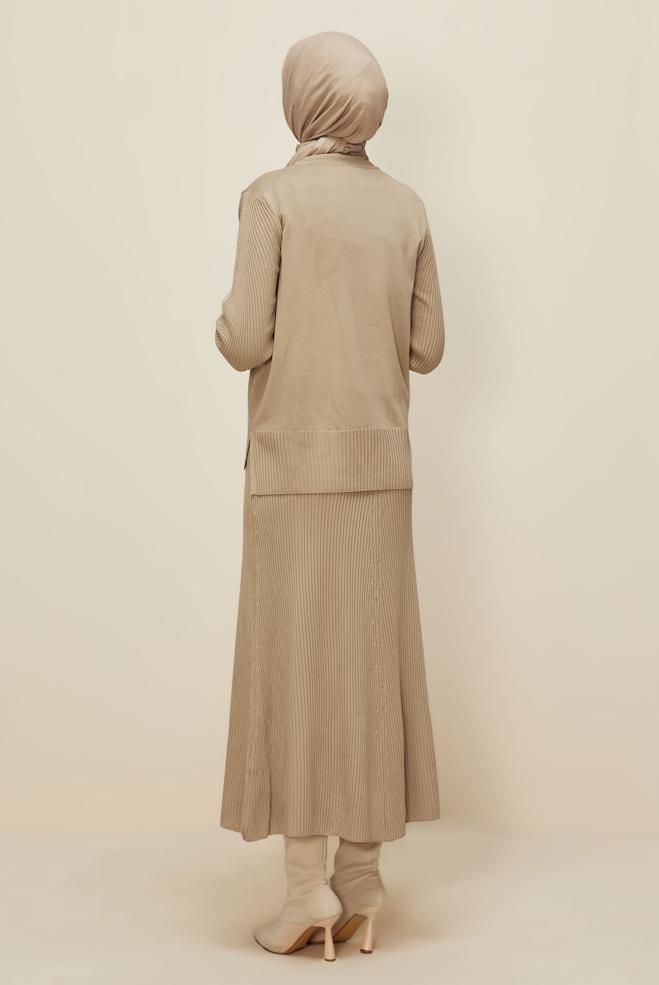 Vêtements hijab BEIGE ENSEMBLE JUPE DEUX PIÈCES EN TRICOT 45860 - ALVİNA