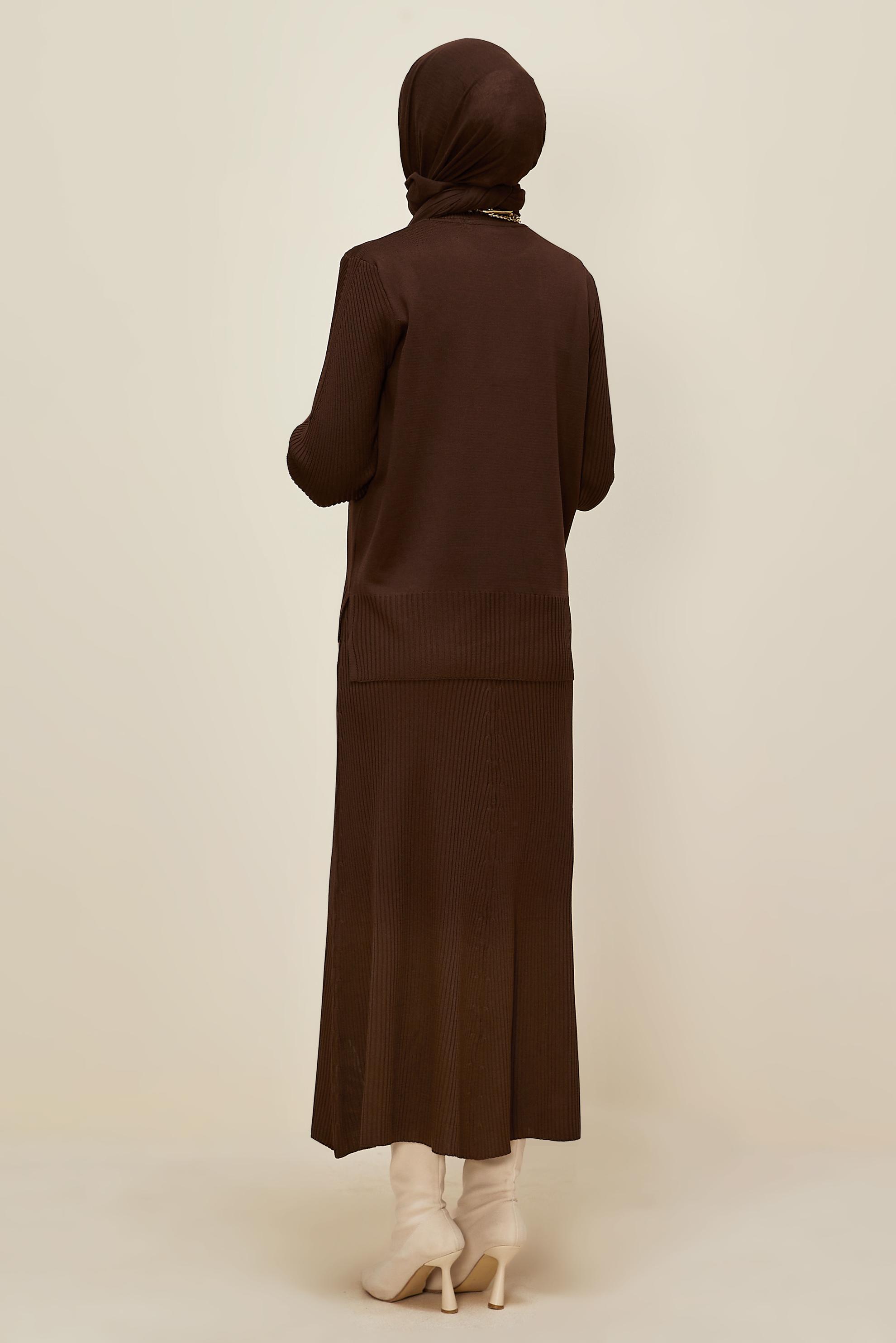 Hijab clothing BROWN KNITWEAR TWO-PIECE SKIRT SUIT 45860
