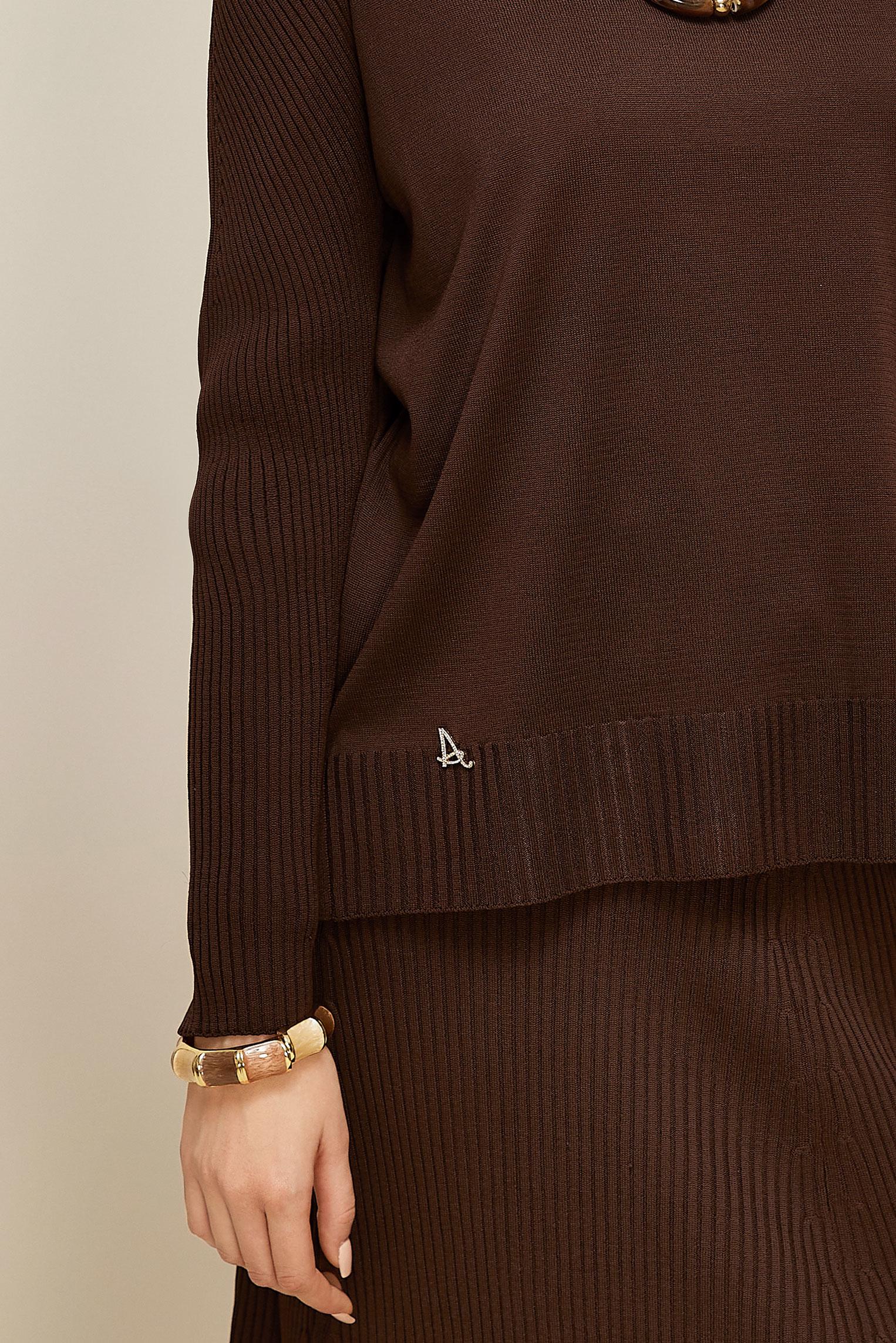 Hijab clothing BROWN KNITWEAR TWO-PIECE SKIRT SUIT 45860